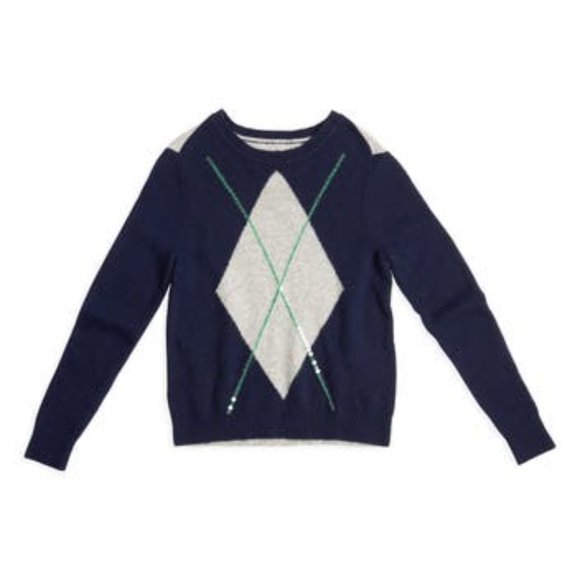 Court & Rowe Brompton Sequin Argyle Bouclé Sweater Ivy League Navy Crush S NWT - Picture 13 of 15